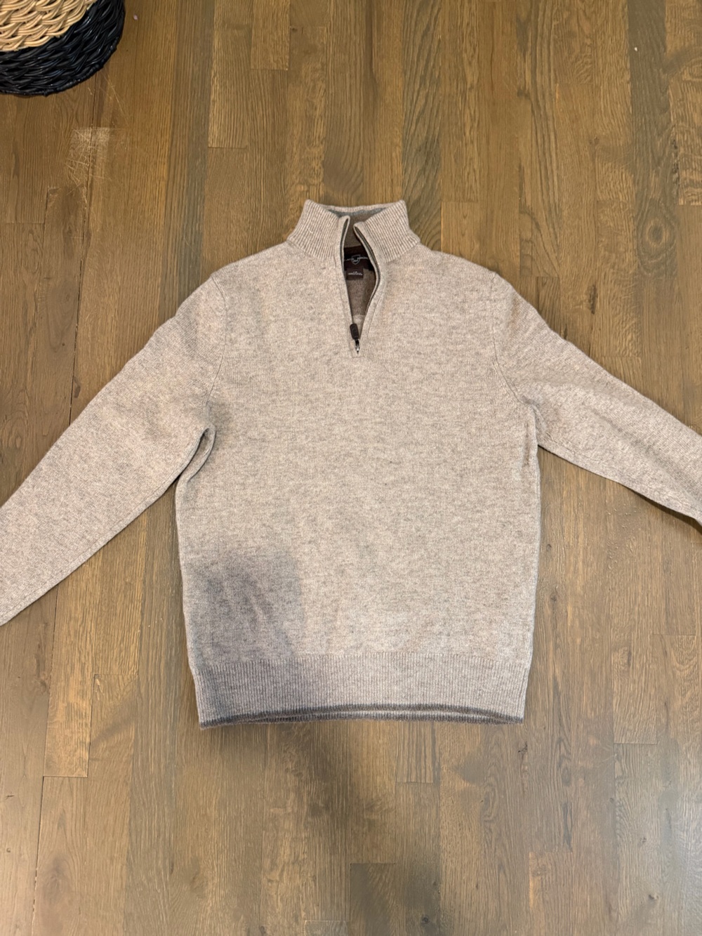 Black Brown 1826 Men's Zip-Neck Sweater in Light Taupe Heather